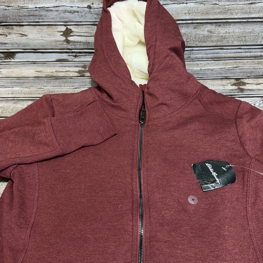 Eddie Bauer NWT Full Zip Hoodie Womens Small Maroon Faux Fur Lined $109 Retail‎